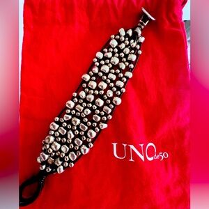 Leather and sterling silver plated bracelet